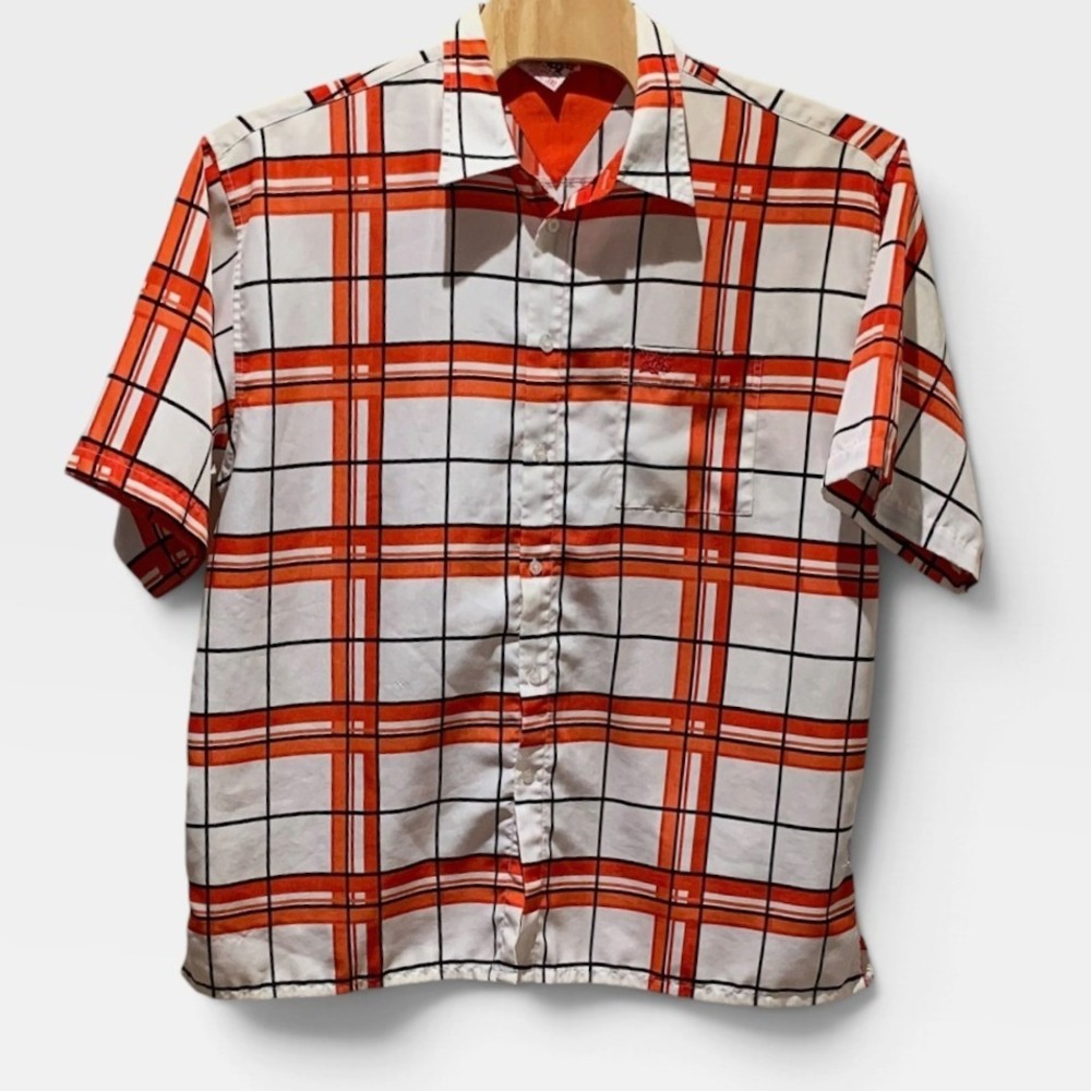 Old Skool Shirt Mens 3XL Orange Plaid Y2K Hip Hop Streetwear Urban Short Sleeve